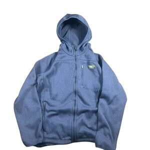 LL Bean Men's Sweater Fleece Jacket Large Heather Blue Full Zip Pockets